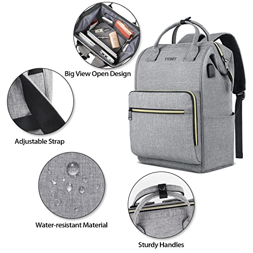 17 inch Laptop Backpack for Women, Extra Large 40L Travel Backpack With USB Charging Port Anti Theft Procket, Water Resistant Airline Approved Carry on Bag College Backpack Purse School Bookbag, Grey