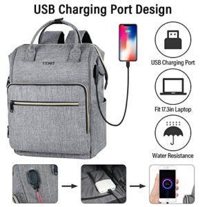 17 inch Laptop Backpack for Women, Extra Large 40L Travel Backpack With USB Charging Port Anti Theft Procket, Water Resistant Airline Approved Carry on Bag College Backpack Purse School Bookbag, Grey