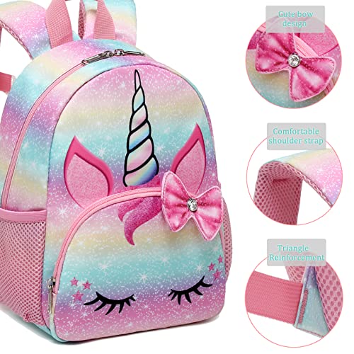 OctSky Unicorn Toddler Backpack Girls Mini Backpack for Kids, Lightweight Preschool Backpack for Kindergarten Little Girls Bookbag With Chest Strap Mini