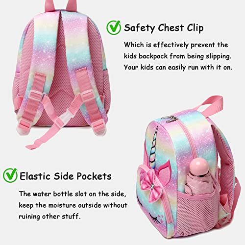 OctSky Unicorn Toddler Backpack Girls Mini Backpack for Kids, Lightweight Preschool Backpack for Kindergarten Little Girls Bookbag With Chest Strap Mini