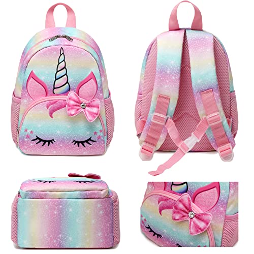 OctSky Unicorn Toddler Backpack Girls Mini Backpack for Kids, Lightweight Preschool Backpack for Kindergarten Little Girls Bookbag With Chest Strap Mini