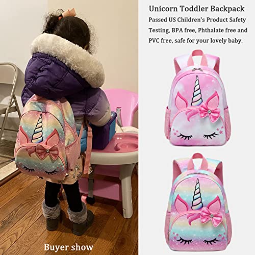 OctSky Unicorn Toddler Backpack Girls Mini Backpack for Kids, Lightweight Preschool Backpack for Kindergarten Little Girls Bookbag With Chest Strap Mini