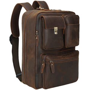 tiding men’s 15.6 inch leather convertible backpack large capacity laptop briefcase messenger bag(updated version)