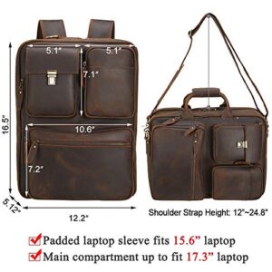 TIDING Men's 15.6 Inch Leather Convertible Backpack Large Capacity Laptop Briefcase Messenger Bag(Updated Version)