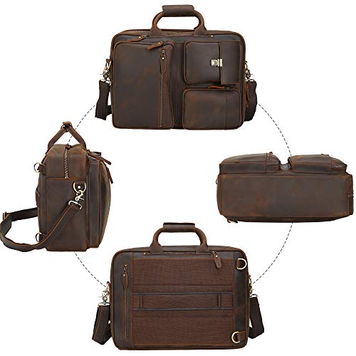 TIDING Men's 15.6 Inch Leather Convertible Backpack Large Capacity Laptop Briefcase Messenger Bag(Updated Version)