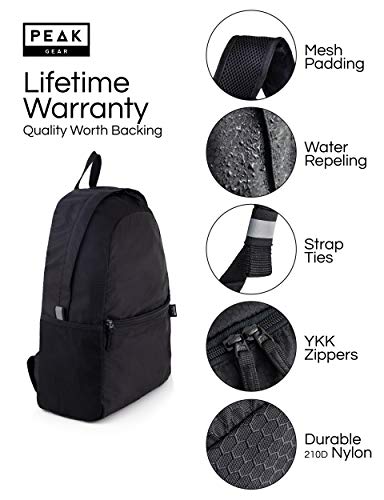 Peak Gear Foldable Backpack - Compact Packable Day Pack - Includes Lifetime Lost & Found ID