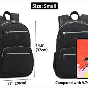 Small Nylon Backpack Casual Lightweight Daypack Backpacks for Women and Girls (Black)