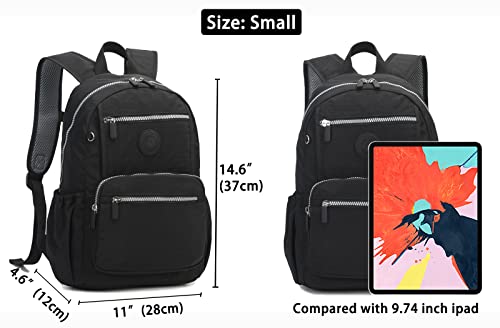 Small Nylon Backpack Casual Lightweight Daypack Backpacks for Women and Girls (Black)