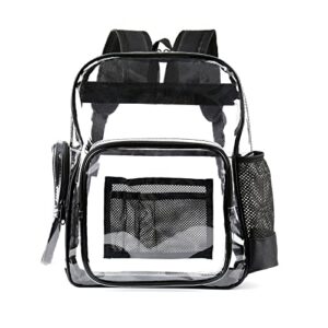 Fomaris Heavy Duty Clear Backpack See Through Plastic Transparent Backpack Clear Bookbags for School College Work ( Black)