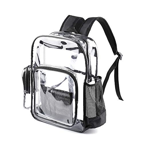 Fomaris Heavy Duty Clear Backpack See Through Plastic Transparent Backpack Clear Bookbags for School College Work ( Black)