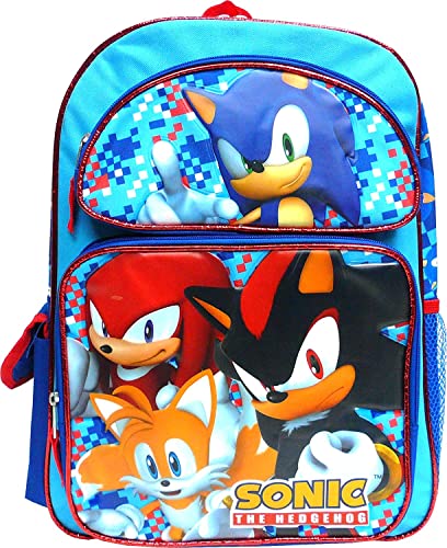Sonic, Shadow, Tails & Knuckles The Hedgehog16 inch Large Backpack NEW, Blue, 16''