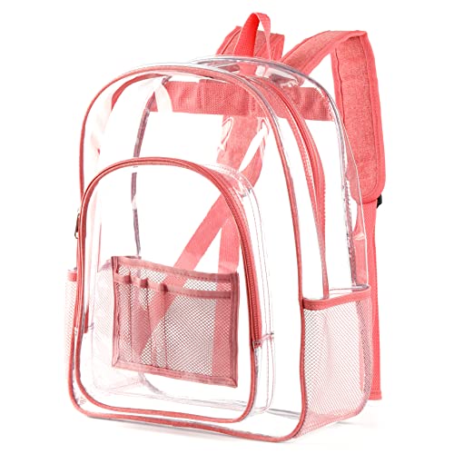 Keepcross Pink Clear Backpack for Women Girls,Heavy Duty Clear Bookbags for School College Work Security