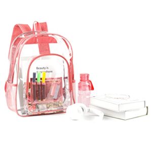 Keepcross Pink Clear Backpack for Women Girls,Heavy Duty Clear Bookbags for School College Work Security