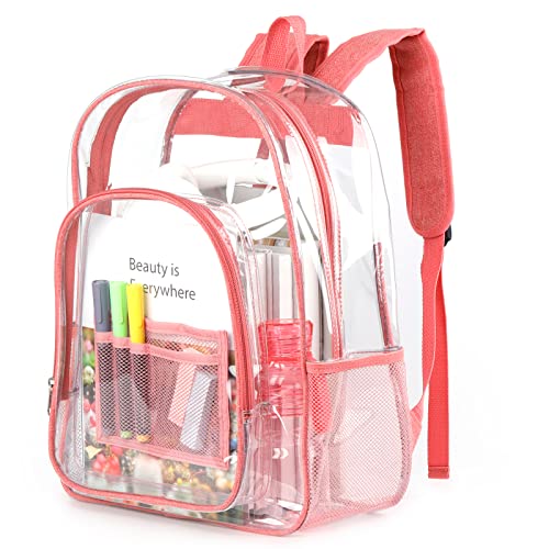 Keepcross Pink Clear Backpack for Women Girls,Heavy Duty Clear Bookbags for School College Work Security