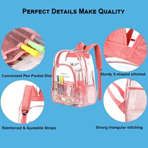 Keepcross Pink Clear Backpack for Women Girls,Heavy Duty Clear Bookbags for School College Work Security