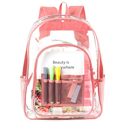 Keepcross Pink Clear Backpack for Women Girls,Heavy Duty Clear Bookbags for School College Work Security