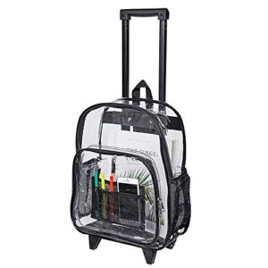 Rolling Clear Backpack, Heavy Duty See Through Bookbag, Transparent PVC Cold-resistant Backpack with Wheels ( Black)