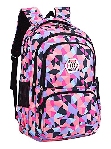 Geometric-Print Backpack School-Bag for Girls-Boys Middle-School Elementary Bookbags, Backpack for Girls 10-12