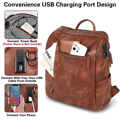 Backpack Purse for Women, Large Shoulder Bags with USB Charging Port fit 15.6 inch laptop, Waterproof PU Leather Casual Women Handbag, Anti-Theft Bookbag Purse for Work Office Travel College School