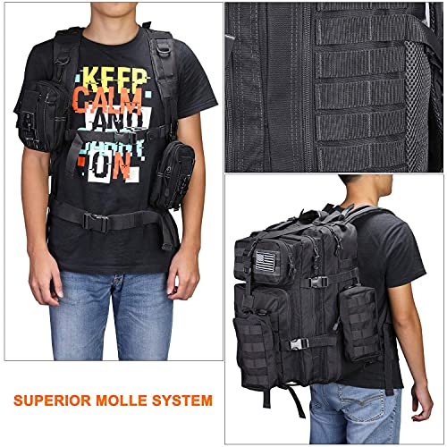 Prospo 40L Military Tactical Shoulder Backpack Assault Survival Molle Bag Pack Fishing Backpack for Tackle Storage (Black)