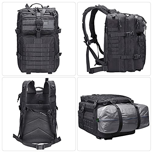 Prospo 40L Military Tactical Shoulder Backpack Assault Survival Molle Bag Pack Fishing Backpack for Tackle Storage (Black)