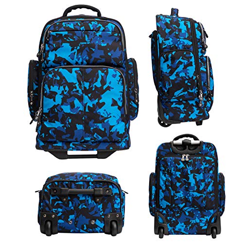 SKYMOVE 20 inches Big Storage Multifunction Travel Wheeled Rolling Backpack Luggage Books Laptop Bag, Blue