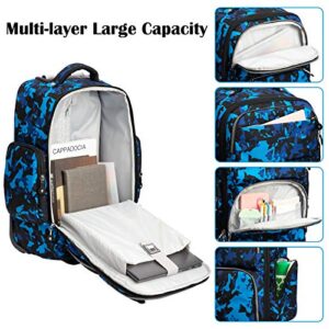 SKYMOVE 20 inches Big Storage Multifunction Travel Wheeled Rolling Backpack Luggage Books Laptop Bag, Blue