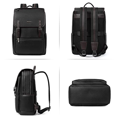 CLUCI Men Genuine Leather Backpack 15.6 Inch Laptop Backpack Business Travel Large Vintage Office Bag Flap Shoulder Bags Black