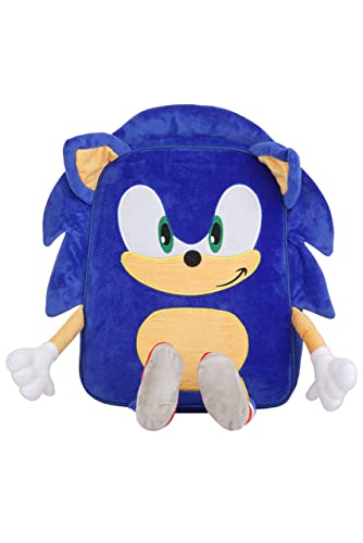 AI ACCESSORY INNOVATIONS Sonic The Hedgehog Backpack for Boys, Plush Padded Bookbag with Adjustable Shoulder Straps, Sonic Schoolbag with 3D Arms, Legs and Ears, Durable School Bag for Kids, Blue