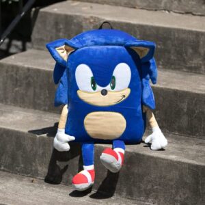 AI ACCESSORY INNOVATIONS Sonic The Hedgehog Backpack for Boys, Plush Padded Bookbag with Adjustable Shoulder Straps, Sonic Schoolbag with 3D Arms, Legs and Ears, Durable School Bag for Kids, Blue