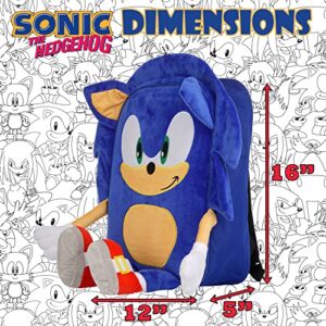 AI ACCESSORY INNOVATIONS Sonic The Hedgehog Backpack for Boys, Plush Padded Bookbag with Adjustable Shoulder Straps, Sonic Schoolbag with 3D Arms, Legs and Ears, Durable School Bag for Kids, Blue