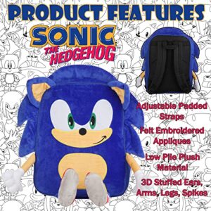 AI ACCESSORY INNOVATIONS Sonic The Hedgehog Backpack for Boys, Plush Padded Bookbag with Adjustable Shoulder Straps, Sonic Schoolbag with 3D Arms, Legs and Ears, Durable School Bag for Kids, Blue