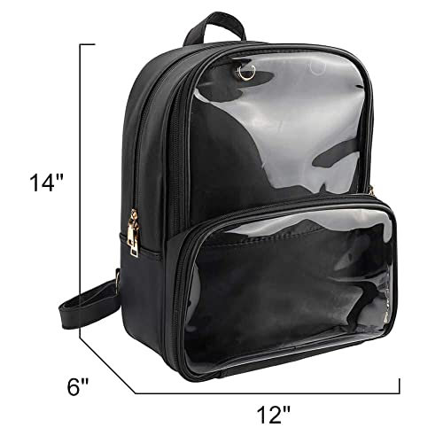 STEAMEDBUN Ita Bag Double Window Candy PU Leather Backpack Kawaii Pins Bag with insert(Black-Large)