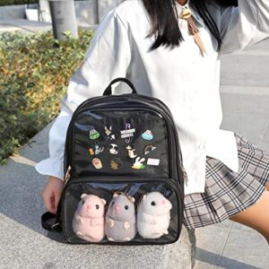 STEAMEDBUN Ita Bag Double Window Candy PU Leather Backpack Kawaii Pins Bag with insert(Black-Large)