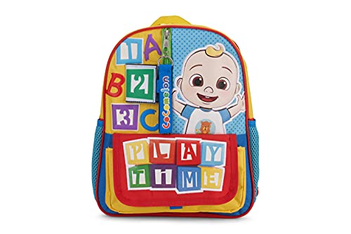 AI ACCESSORY INNOVATIONS Cocomelon JJ's Playtime Interactive Mini Backpack for Boys and Girls, Pre-school Schoolbag with Padded Back and Adjustable Straps, Versatile 12”