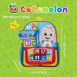 AI ACCESSORY INNOVATIONS Cocomelon JJ's Playtime Interactive Mini Backpack for Boys and Girls, Pre-school Schoolbag with Padded Back and Adjustable Straps, Versatile 12”