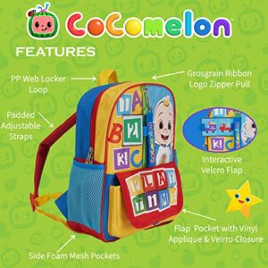 AI ACCESSORY INNOVATIONS Cocomelon JJ's Playtime Interactive Mini Backpack for Boys and Girls, Pre-school Schoolbag with Padded Back and Adjustable Straps, Versatile 12”