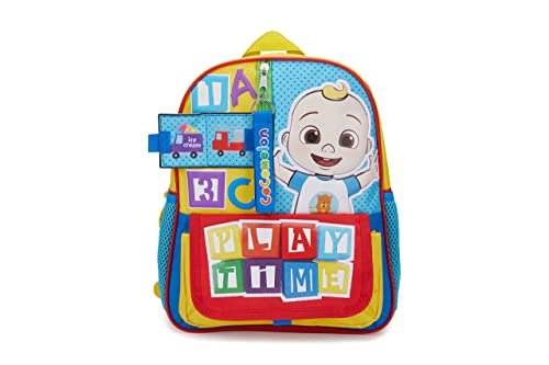 AI ACCESSORY INNOVATIONS Cocomelon JJ's Playtime Interactive Mini Backpack for Boys and Girls, Pre-school Schoolbag with Padded Back and Adjustable Straps, Versatile 12”