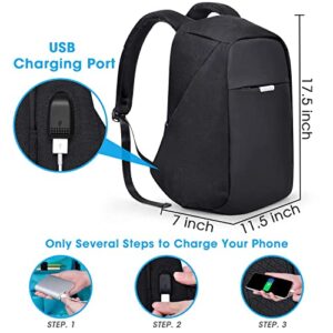 oscaurt Laptop Backpack, Theftproof Travel Backpack, Hidden Zipper Bag with USB Charging Port, Water Resistant Business Back Pack for Student Work Men & Women New Version Black
