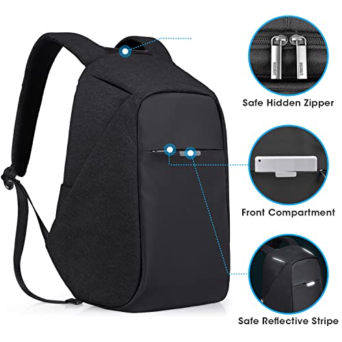 oscaurt Laptop Backpack, Theftproof Travel Backpack, Hidden Zipper Bag with USB Charging Port, Water Resistant Business Back Pack for Student Work Men & Women New Version Black