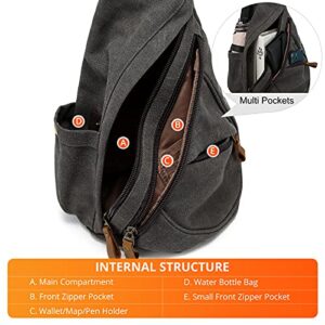 LOVEVOOK Sling Bag Canvas Crossbody Backpack Genuine Leather Shoulder Bag Casual Daypacks For Men Cycling Hiking Travel