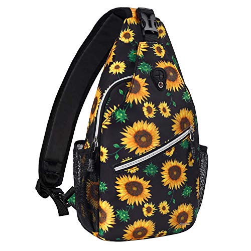 MOSISO Sling Backpack,Travel Hiking Daypack Sunflower Rope Crossbody Shoulder Bag, Black