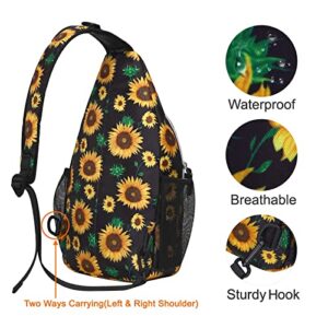 MOSISO Sling Backpack,Travel Hiking Daypack Sunflower Rope Crossbody Shoulder Bag, Black
