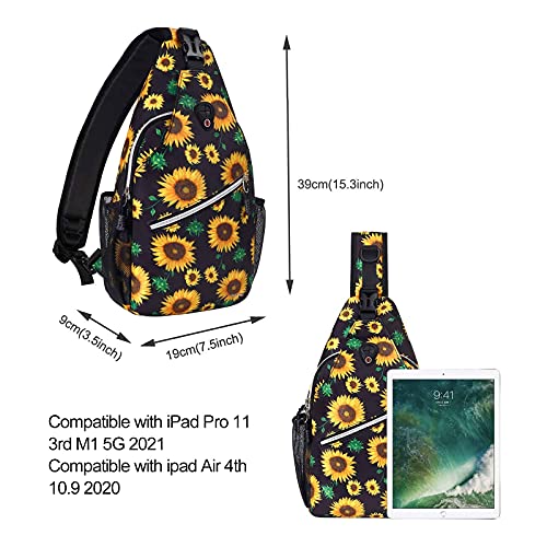 MOSISO Sling Backpack,Travel Hiking Daypack Sunflower Rope Crossbody Shoulder Bag, Black