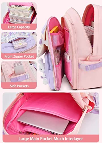 Cute Backpack Travel Bookbag for Women & Men Boys Girls School College Students Backpack Durable Water Resistant Pink-B Large