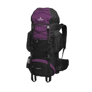 TETON Sports Scout Internal Frame Backpack - High-Performance Hiking, Camping & Travel - Water Bladder Storage & Rain Cover Repellant - Adjustable Gear for Sleeping Bag Backpacking - Huckleberry, 55L