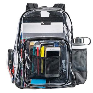 heavy duty clear backpack with mesh organizer, clear bookbag (large, black)