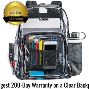 Heavy Duty Clear Backpack with Mesh Organizer, Clear Bookbag (Large, Black)