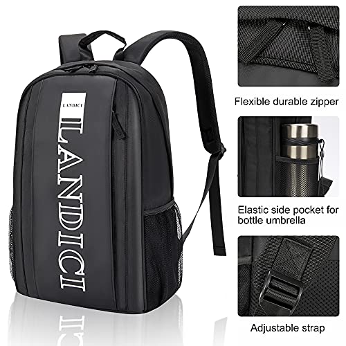 LANDICI Casual Daypack Backpack for Men Women,Lightweight Coummter Back Pack with 15.6 Inch Laptop Compartment,Waterproof School Bookbag for College Work and Travel,Black
