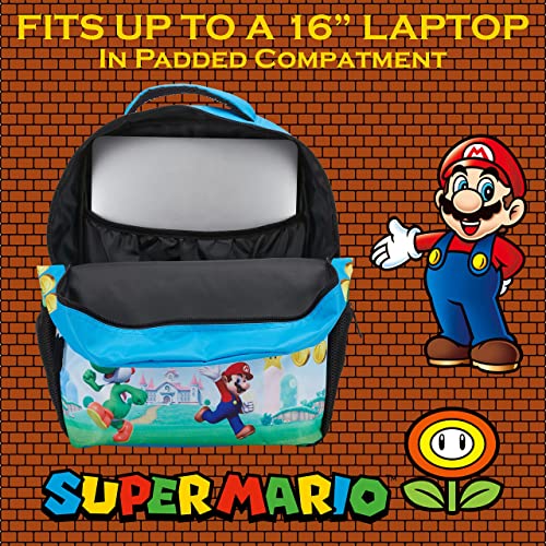 SUPER MARIO Nintendo’s Backpack for Boys & Girls, School Bag with Front and Side Pockets, Durable Gaming Bookbag with Padded Mesh Back and Adjustable Mesh Straps